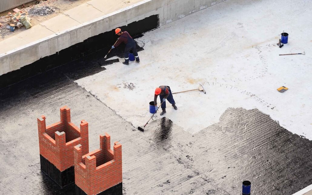 overhead view of workers on rooftop