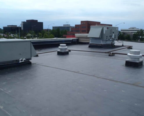 view of a black epdm commercial rooftop