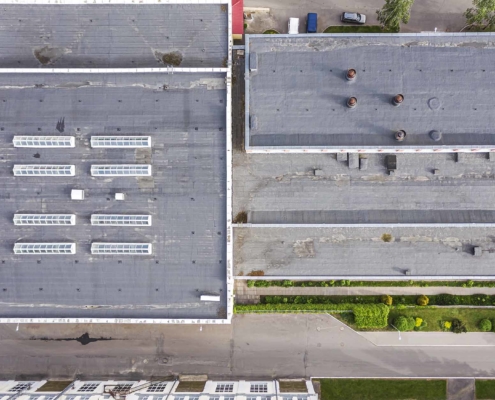 Arial view of a large commercial rooftop